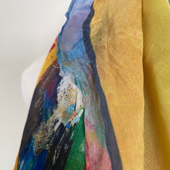 100% Silk Scarf Made in Mongolia Abstract Portrait Woman Watercolor Art to Wear - Picture 7 of 8